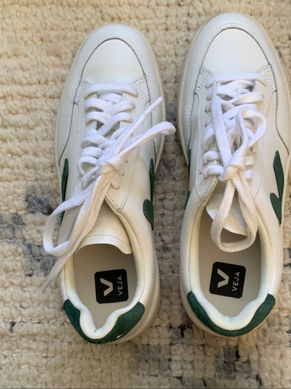 Veja White Sneakers with Green Accents - Men